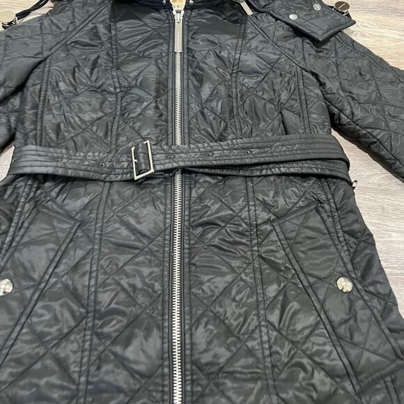 Burberry London Baughton Black Quilted Belted Removable Hood Jacket Size Small - Picture 3 of 14